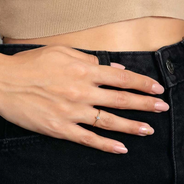 14k Altın Rhythm Markiz Taşlı Yüzük - Resim 3