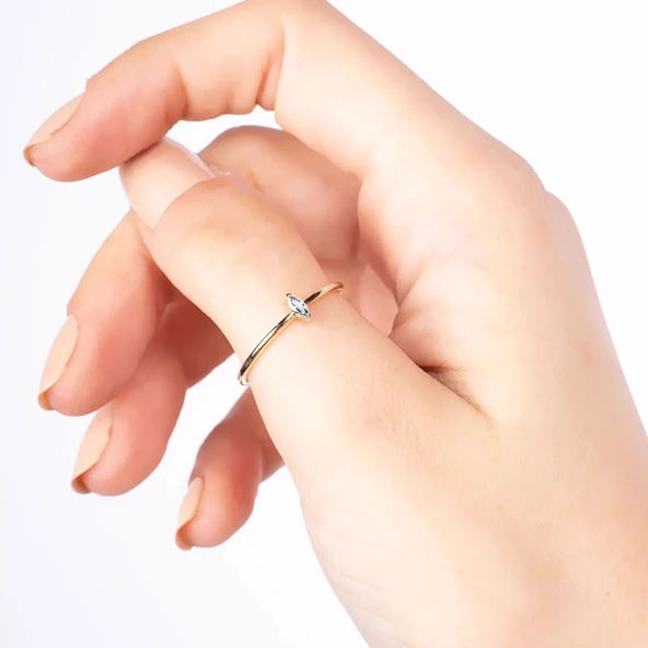 14k Altın Rhythm Markiz Taşlı Yüzük - Resim 2