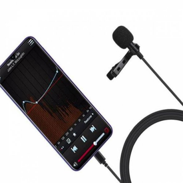 Polham Type-C Profesyonel Mikrofon Telefon Youtuber Yaka Mikrofonu 1.5m, Yaka Mikrofonu