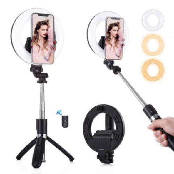 Polham Bluetooth Tripodlu Canlı Yayın Seti 6.3 inch 16cm Selfy Işığı 1200 Mah 3farklı Ton Selfy