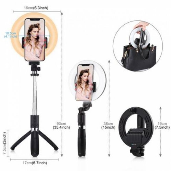 Polham Bluetooth Tripodlu Canlı Yayın Seti 6.3 inch 16cm Selfy Işığı 1200 Mah 3farklı Ton Selfy - 2