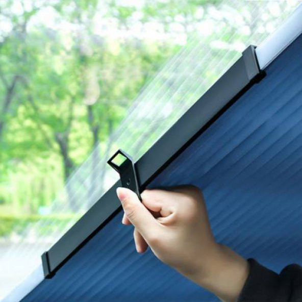 Polham 46CM Otomatik Ön Cam Güneşlik Araç Cam Perdesi Araç Koruyucu Otomatik Geri Çekilebilir - 2