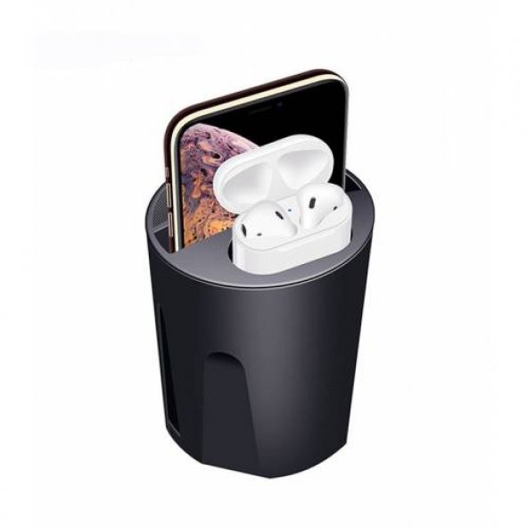 Polham 2in1 Araç Şarjı Kablosuz Şarj Cihazı Airpods Şarj İphone Huawei Samsung Kablosuz Şarj Cihazı