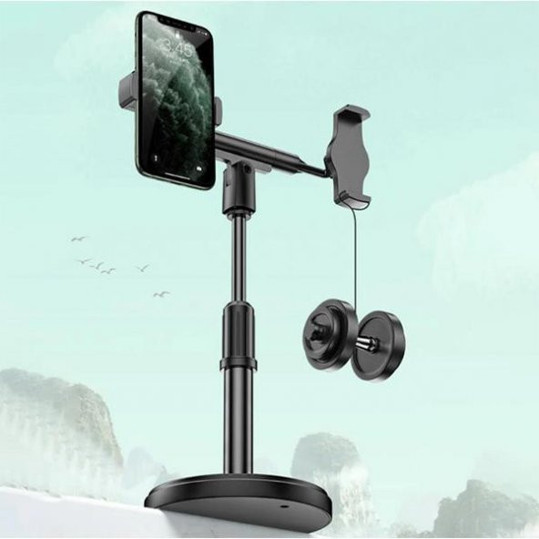 Polham Masaüstü Canlı Yayın Seti Çift Telefon Tutucu Stand Masaüstü Youtube Tiktok Canlı Yayın Seti - 3