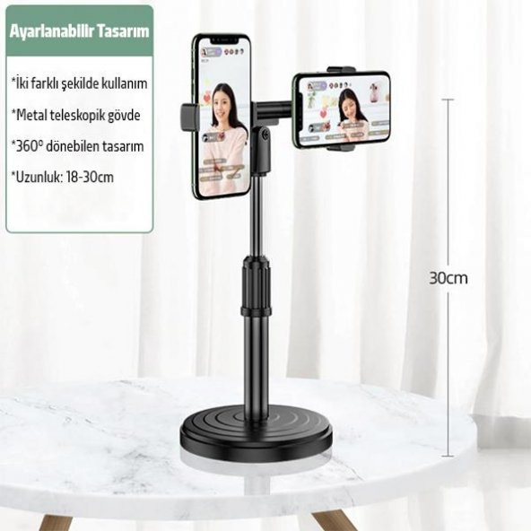 Polham Masaüstü Canlı Yayın Seti Çift Telefon Tutucu Stand Masaüstü Youtube Tiktok Canlı Yayın Seti - 4