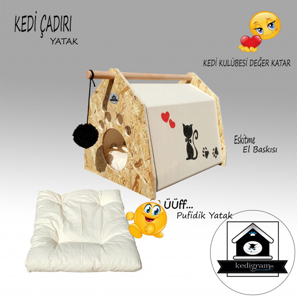 Kedi Çadırı - Oyun Alanı - Kedi Evi - Kedi Kulübesi-Yataklı Çadır - 2
