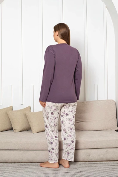 Nisanca Uzun Kollu %100 Pamuk Büyük Beden Anne Pijama Takımı- Anne Özel Serisi - 4