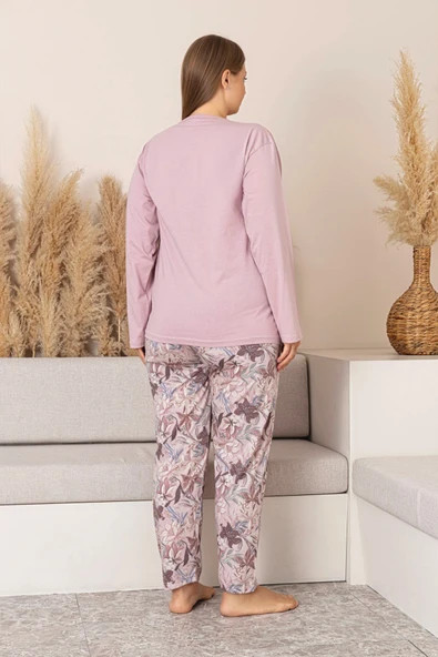 Nisanca Uzun Kollu %100 Pamuk Büyük Beden Anne Pijama Takımı- Anne Özel Serisi - 7