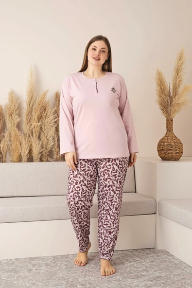 Nisanca Uzun Kollu %100 Pamuk Büyük Beden Anne Pijama Takımı- Anne Özel Serisi - 6