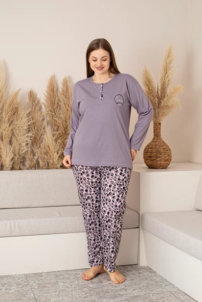 Nisanca Uzun Kollu %100 Pamuk Büyük Beden Anne Pijama Takımı- Anne Özel Serisi - 3
