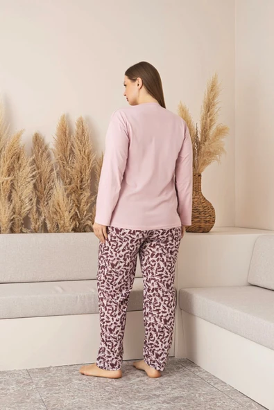 Nisanca Uzun Kollu %100 Pamuk Büyük Beden Anne Pijama Takımı- Anne Özel Serisi - 7