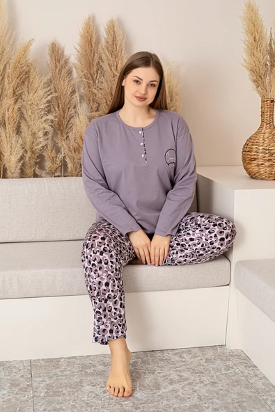 Nisanca Uzun Kollu %100 Pamuk Büyük Beden Anne Pijama Takımı- Anne Özel Serisi - 2