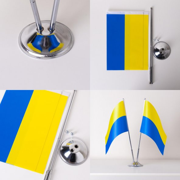 Ukrayna 2li Masa Bayrağı Saten Kumaş Dijital Baskı 15x22,5 cm - 4