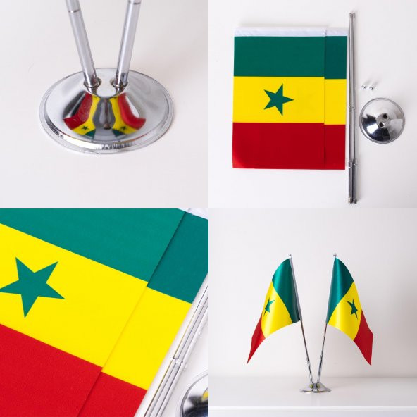 Senegal 2li Masa Bayrağı Saten Kumaş Dijital Baskı 15x22,5 cm - 4