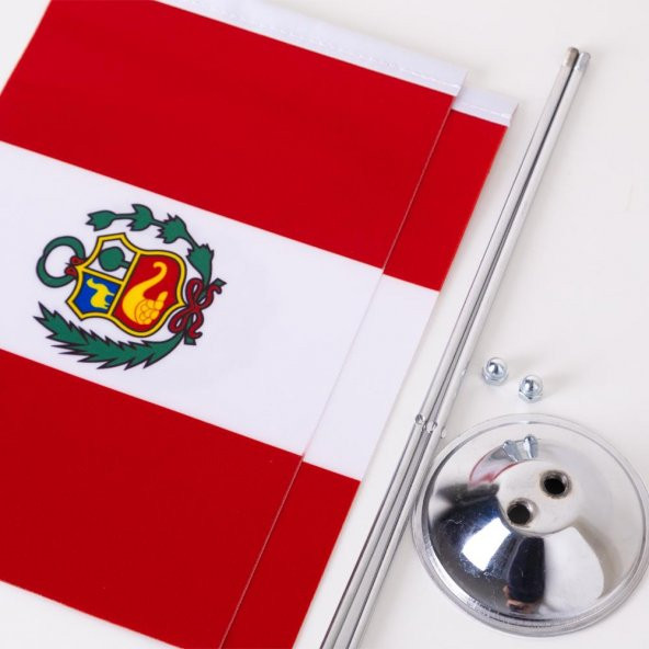 Peru 2li Masa Bayrağı Saten Kumaş Dijital Baskı 15x22,5 cm - 2