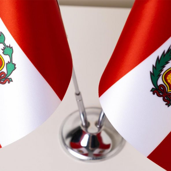 Peru 2li Masa Bayrağı Saten Kumaş Dijital Baskı 15x22,5 cm - 5