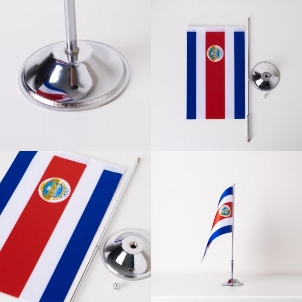 Kosta Rika Tekli Masa Bayrağı Saten Kumaş Dijital Baskı 15x22,5 cm - 4