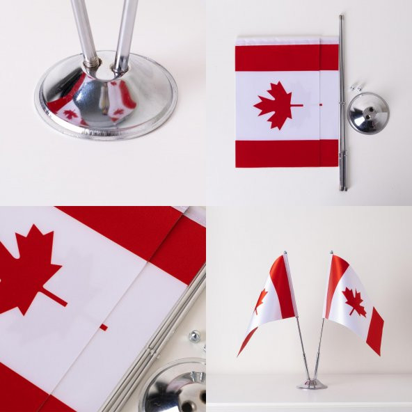 Kanada 2li Masa Bayrağı Saten Kumaş Dijital Baskı 15x22,5 cm - 4