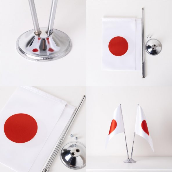 Japonya 2li Masa Bayrağı Saten Kumaş Dijital Baskı 15x22,5 cm - 4