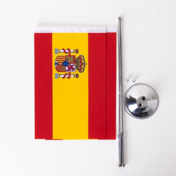 İspanya 2li Masa Bayrağı Saten Kumaş Dijital Baskı 15x22,5 cm - 5
