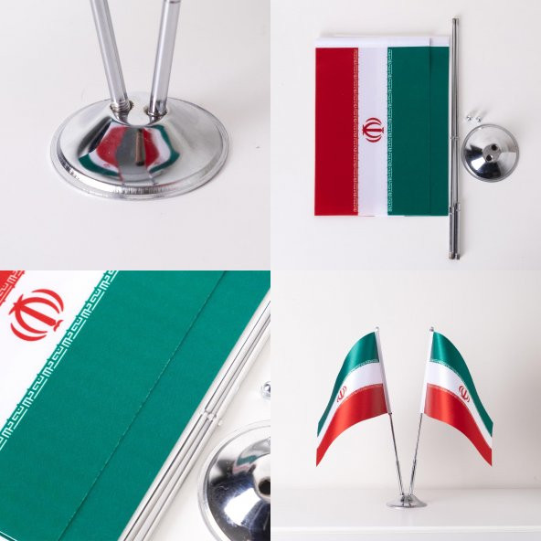 İran 2li Masa Bayrağı Saten Kumaş Dijital Baskı 15x22,5 cm - 4