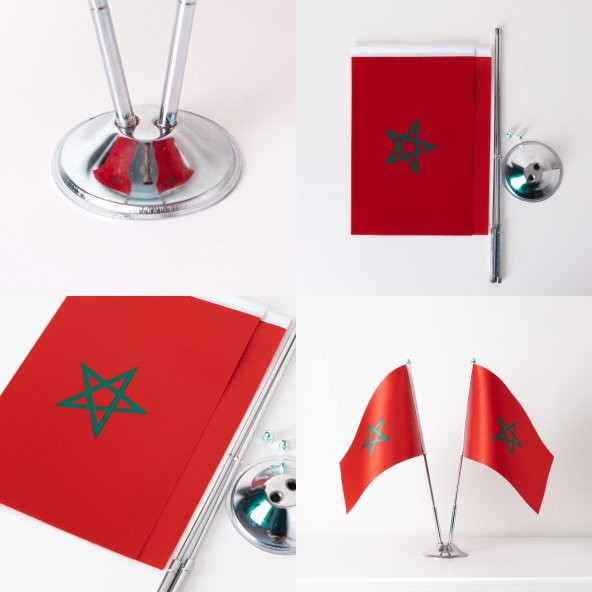 Fas 2li Masa Bayrağı Saten Kumaş Dijital Baskı 15x22,5 cm - 3