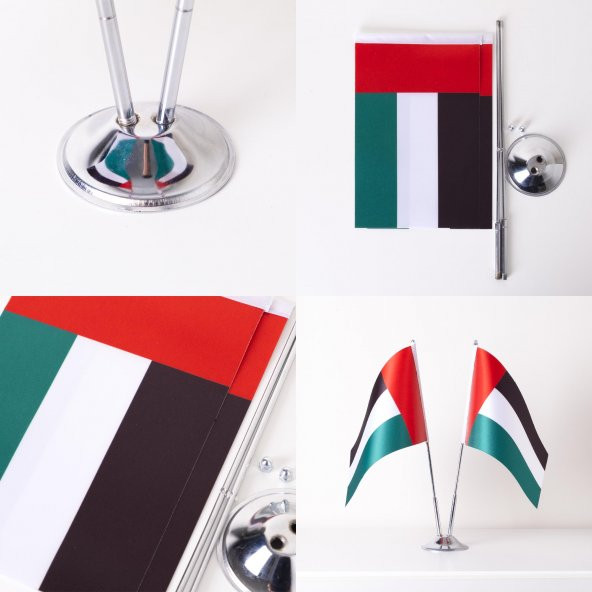 Birleşik Arap Emirlikleri 2li Masa Bayrağı Saten Kumaş Dijital Baskı 15x22,5 cm - 3