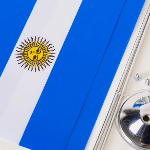 Arjantin 2li Masa Bayrağı Saten Kumaş Dijital Baskı 15x22,5 cm - 2