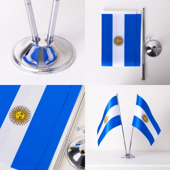 Arjantin 2li Masa Bayrağı Saten Kumaş Dijital Baskı 15x22,5 cm - 3