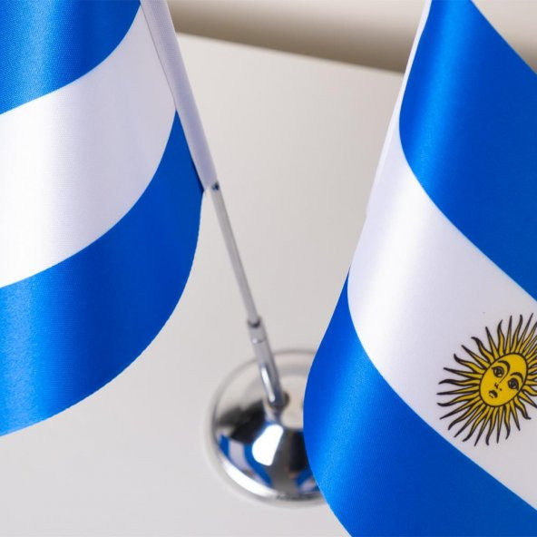 Arjantin 2li Masa Bayrağı Saten Kumaş Dijital Baskı 15x22,5 cm - 4