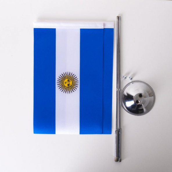 Arjantin 2li Masa Bayrağı Saten Kumaş Dijital Baskı 15x22,5 cm - 6