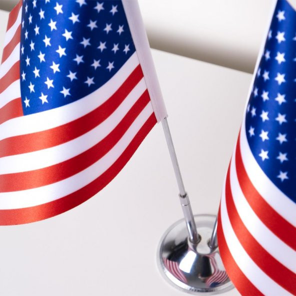 Amerika 2li Masa Bayrağı Saten Kumaş Dijital Baskı 15x22,5 cm - 3