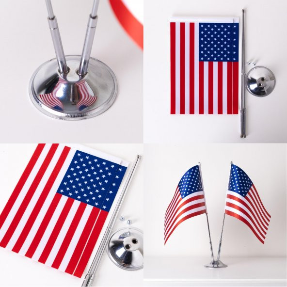 Amerika 2li Masa Bayrağı Saten Kumaş Dijital Baskı 15x22,5 cm - 4
