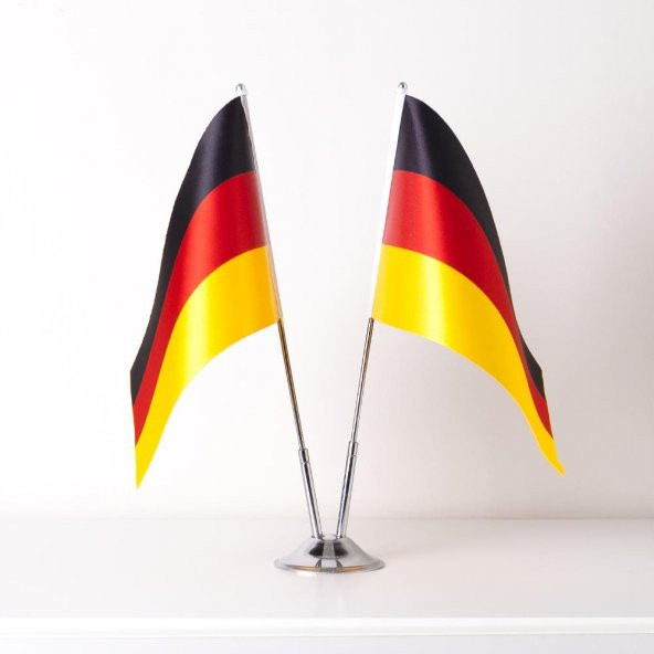 Almanya 2li Masa Bayrağı Saten Kumaş Dijital Baskı 15x22,5 cm