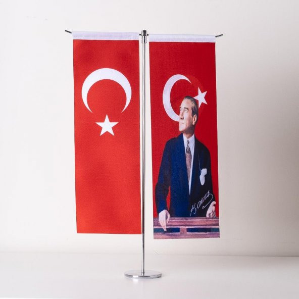 Atatürk-Türk Bayrağı 2li Masa Bayrağı 10x30 cm