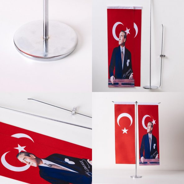 Atatürk-Türk Bayrağı 2li Masa Bayrağı 10x30 cm - 4