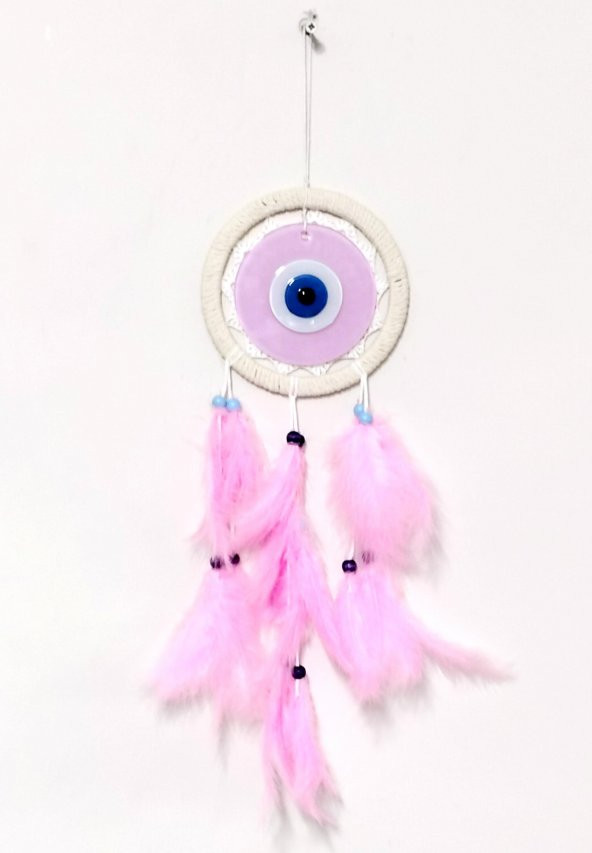 Pembe Renk Dream Catcher Pudra Pembesi Camlı Kuş Tüylü Duvar Süsü - 2