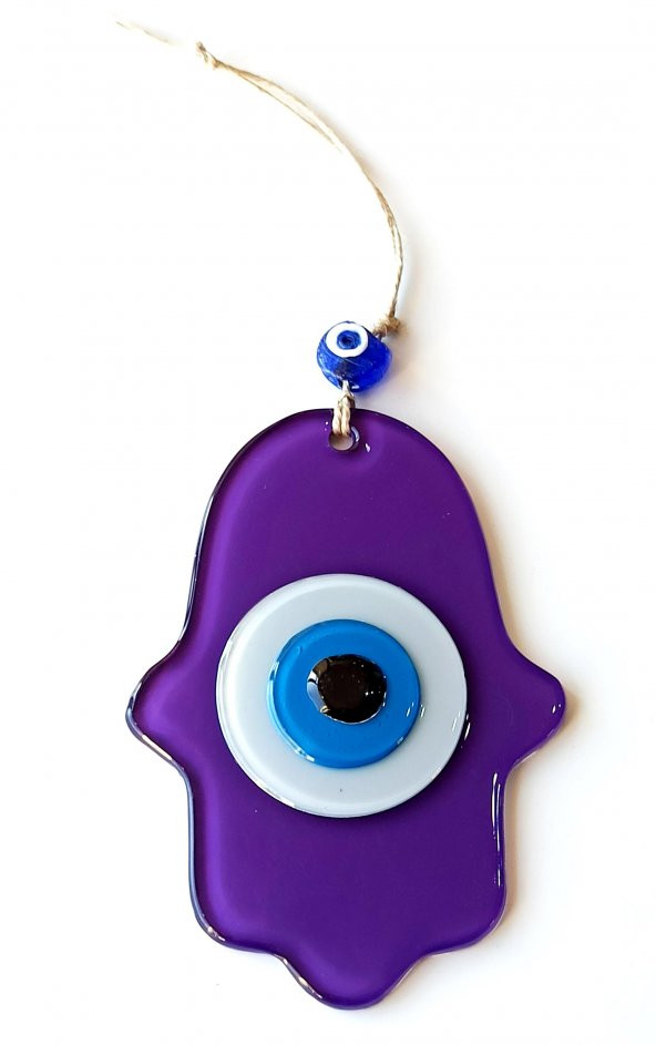 Nazar Boncuklu Mor Renk Fatma Ana Bereket Eli Cam Duvar Süsü - Resim 2