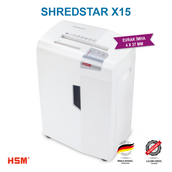 HSM SHREDSTAR X15 Evrak İmha Makinesi / Kağıt Kırpma Makinesi - CD İmha Makinesi - Çapraz/Konfeti Kesim 4x37mm - 26lt - 2