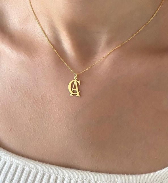 İç İçe İkili Harf Model Gümüş Kadın Kolye Özel Gün Hediyesi