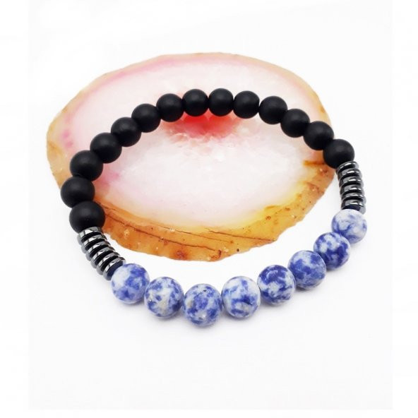 Sodalit & Oniks & Hematit Erkek Doğal Taş Bileklik - 2