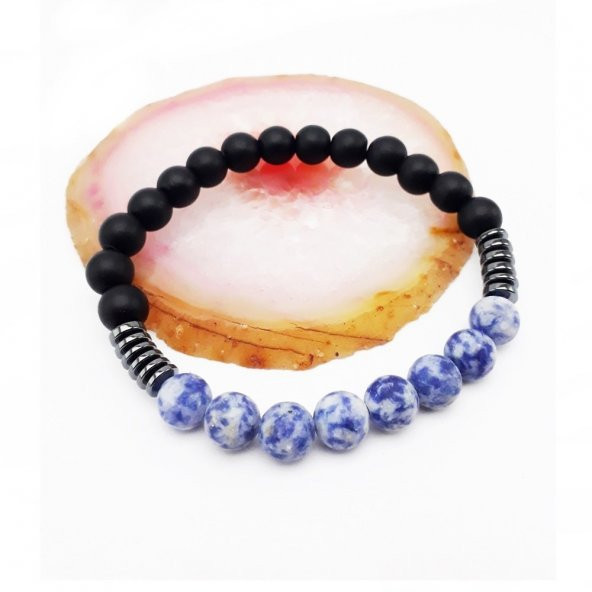 Sodalit & Oniks & Hematit Erkek Doğal Taş Bileklik - 4