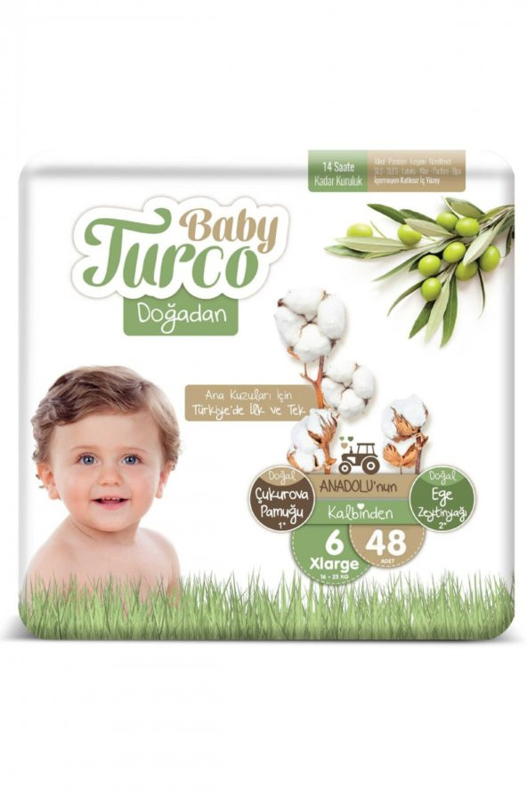 Baby Turco Doğadan Süper Paket Bebek Bezi 6 No X Large 48 Li