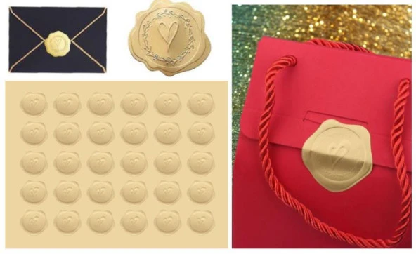 3D Kabartma Kendinden Yapışkanlı Çıkartma Etiket Altın Kalp Desen - 7