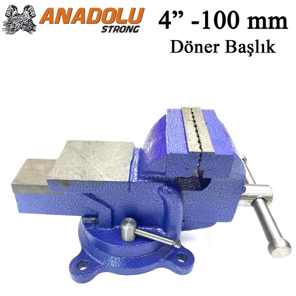Anadolu Strong Büyük Boy 100mm 4 360 Dönerli Taban Dövme Çelik Sabit Tezgah Masa Mengenesi - 5