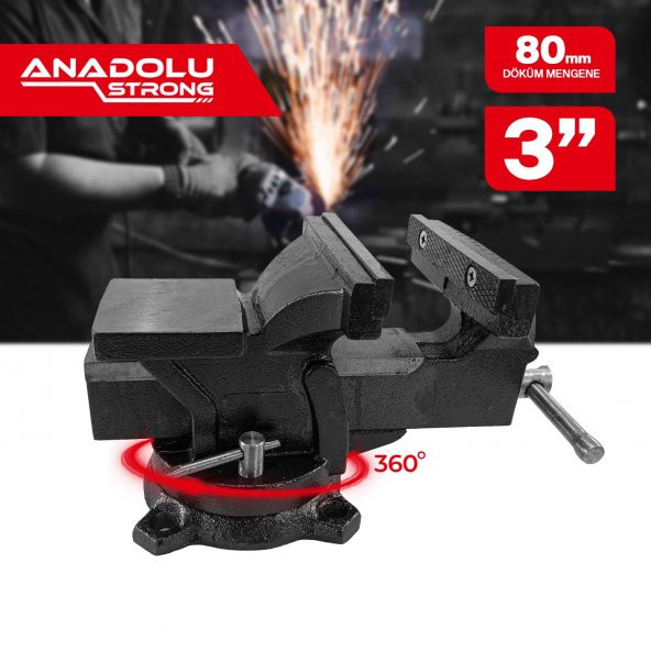Anadolu Strong Büyük Boy 80mm 3 360 Dönerli Taban Dövme Çelik Sabit Tezgah Masa Mengenesi - 5