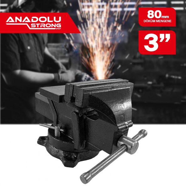 Anadolu Strong Büyük Boy 80mm 3 360 Dönerli Taban Dövme Çelik Sabit Tezgah Masa Mengenesi - 4