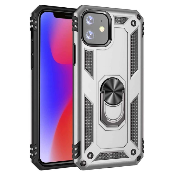 Apple iPhone 11 Yüzüklü Tank Kılıf Gümüş