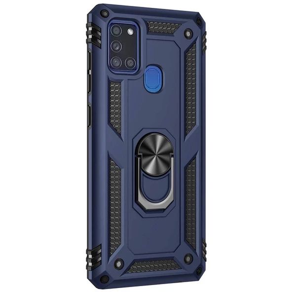 Samsung Galaxy A21S (A217F) Yüzüklü Tank Kılıf Lacivert