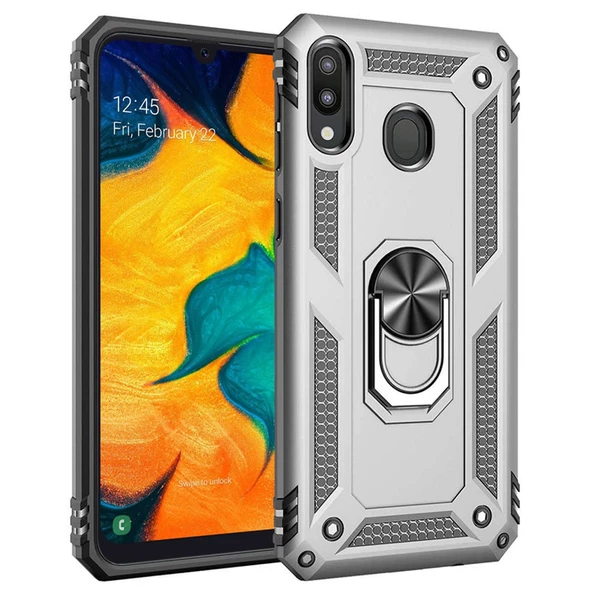 Samsung Galaxy A20 (A205F) Yüzüklü Tank Kılıf Gümüş